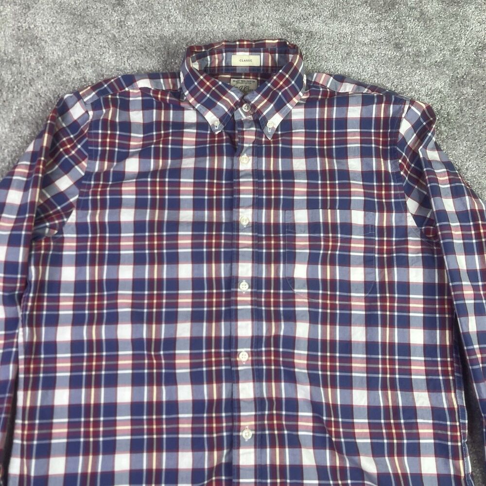 J. Crew Shirt Mens Medium Blue Plaid Classic Long Sleeve Button Down Preppy